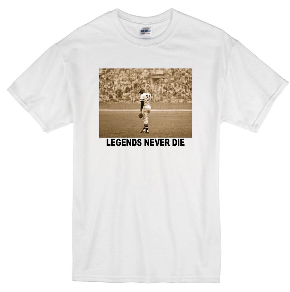 ROBERTO CLEMENTE "LEGENDS NEVER DIE" PITTSBURGH PIRATES JERSEY 21 WHITE T-shirt Tops Tees Unisex