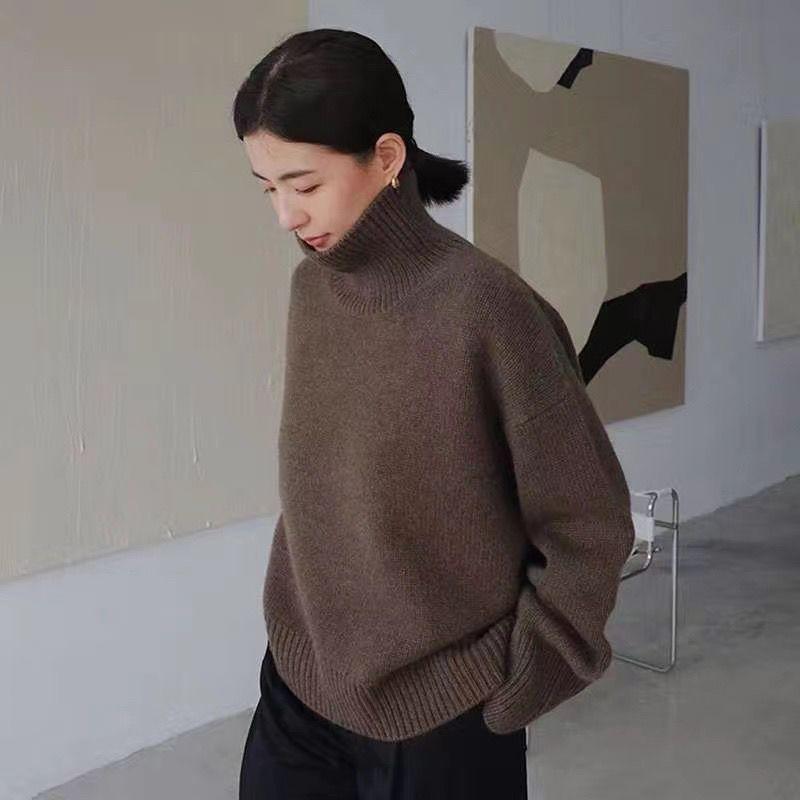 Женский свитер с высоким воротом, осенне-зимняя верхняя одежда, новый свободный вязаный свитер, внутренний топ