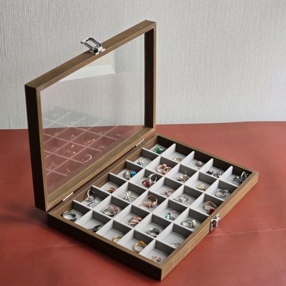 Large Capacity Wooden Jewelry Tray Dust-proof Jewelry Display Box Jewelry Display