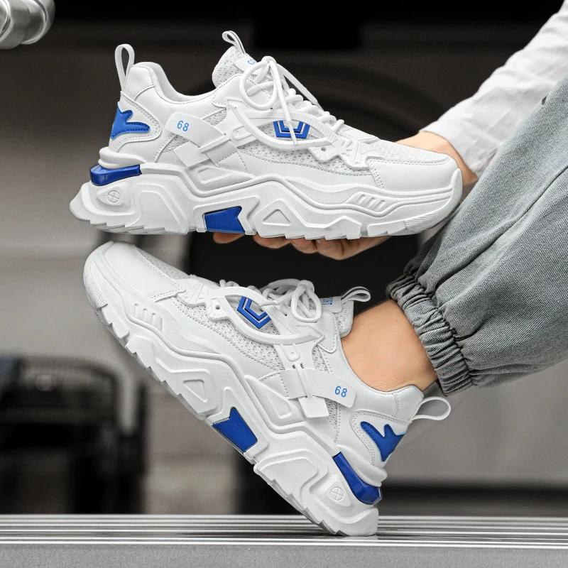 Большие размеры 45, массивные кроссовки для мужчин, кроссовки для бега, модная повседневная кожаная сетка, дышащая, увеличенная высота, спортивная обувь на плоской платформе