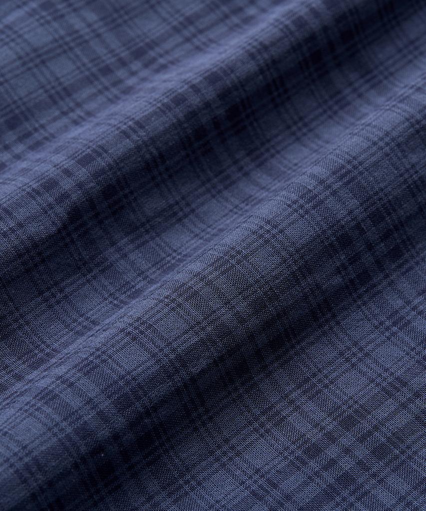 EXCONTAINER [Summer] Muted Check Semi-Crop Shirt (Blue)