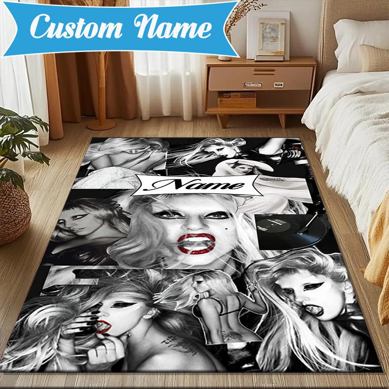 Custom Name Bold Fashion Lady-Gaga Rug Game Carpet, Floor Mat for Bedroom Living Room Entryway Rug, Home Decor Idea Gift for Christmas birthday