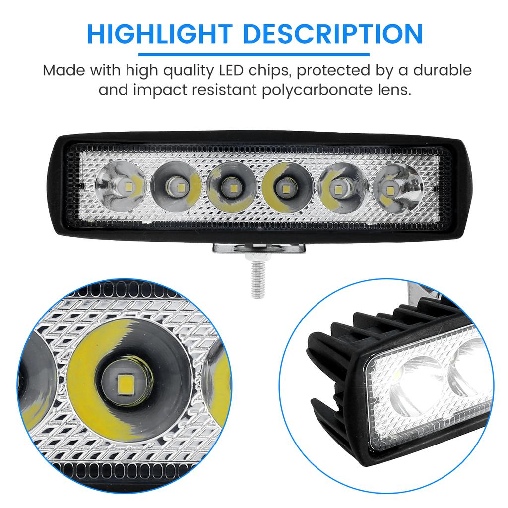 12V Car LED Light Bar 18W 6000K Super Bright Car LED Work Light IP67 Waterproof Flood Spot Light White Off Road Head Lights 2025