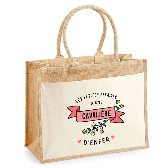 Sac de plage - PLANETEE - jute avec poche « les Affaires d'une Cavalière d'Enfer » - Coton imprimé France - Multicolore - 43x33 cm