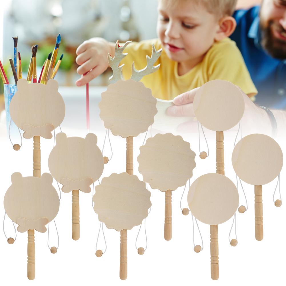3 Sets Cartoon Wooden Rattle Baby Toys Wood Handcraft DIY Painting Early Education