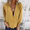 Spring Summer V-Neck Loose Women's Shirt Loose Casual Simple Plus Size Office Blouse Ladies T-Shirt Solid Color Short Coats Fashion Elegant Tops