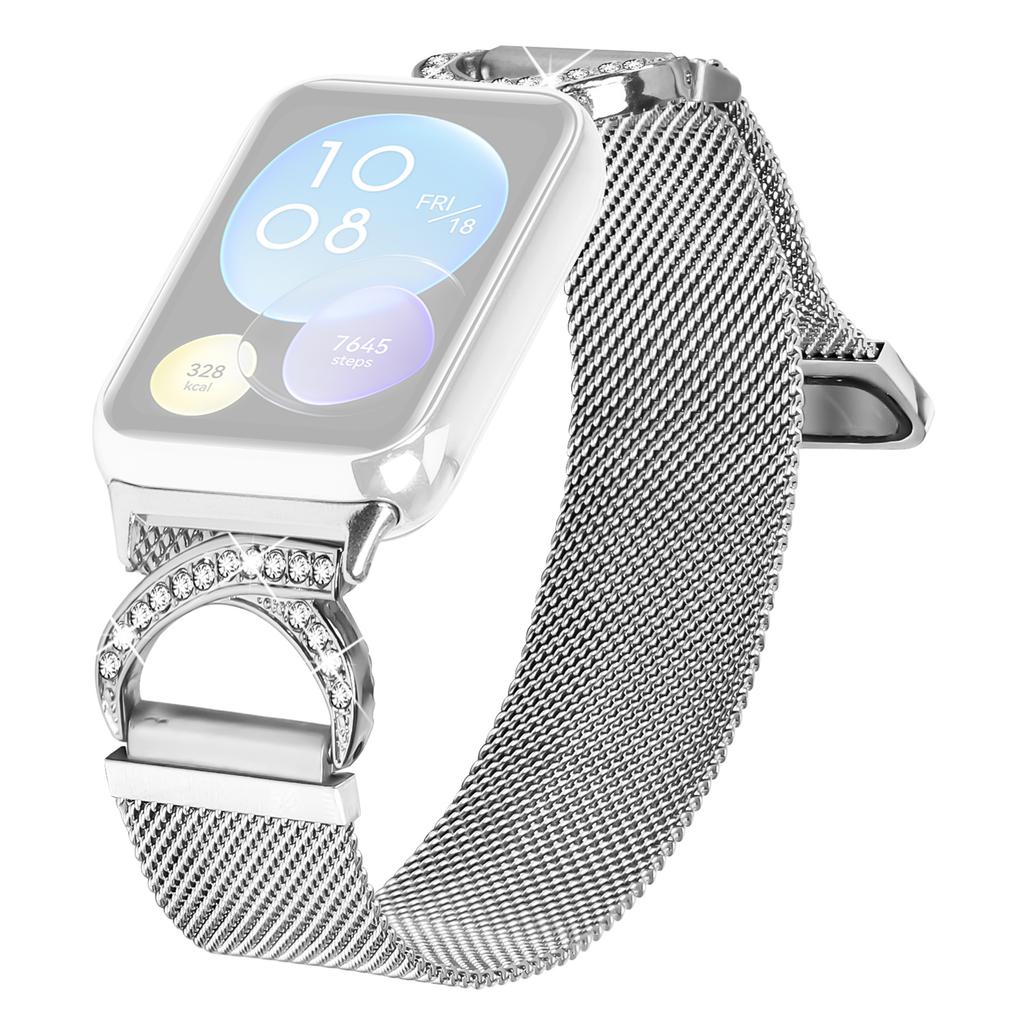 For Xiaomi Redmi Watch 4 Replacement Strap Milanese Silver Metal Watch Band Rhinestone Decor