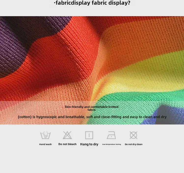 2025 Приталенный корейский свитер с радужными полосками, открывающий пупок