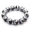 Silver Carved Five Claw Emperor Dragon Onyx 16mm Silver Rondelle Prayer Bead Bracelet Power Stone [Sekihui] [b335]