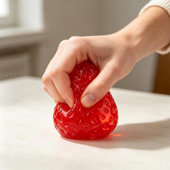 Portable Stress Relief Toy Strawberry Squeeze Toy Ball for Adults Soft TPR Fruit Finger Restlessness Reducer Fidget Focus Enhancer Party Favors