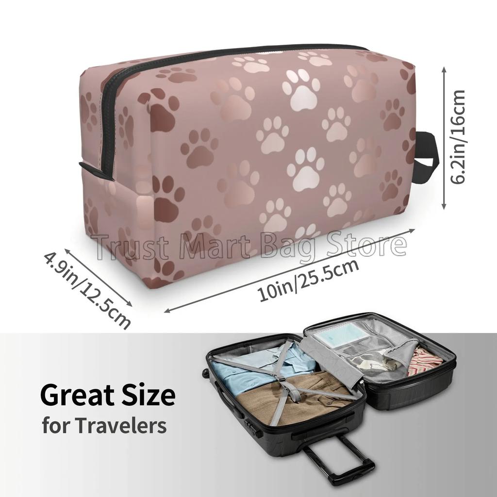 Rose Gold Dog Paw Makeup Bag Portable Organizer Cosmetic Bag for Travel Makeup Case Daily Use Toiletry Bag for Girls Women