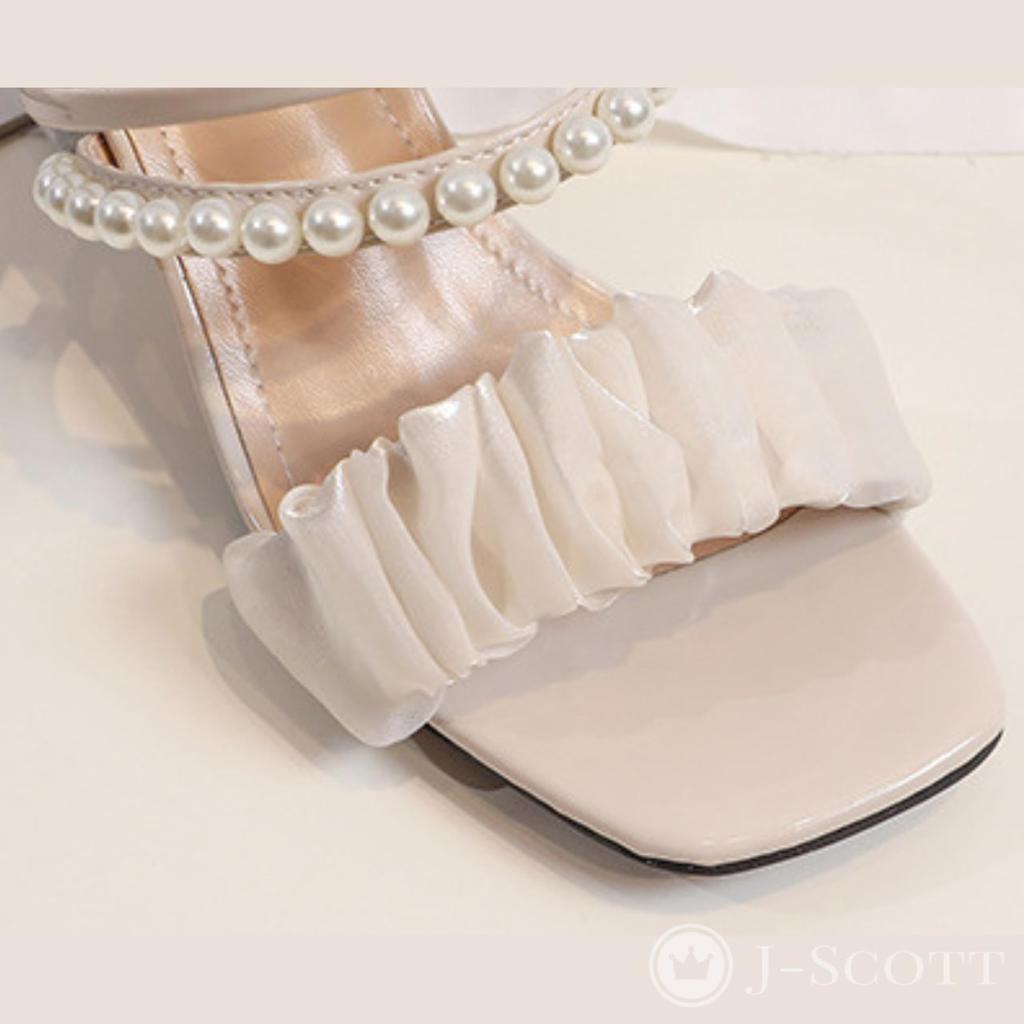 Square Pearl Chunky Beautiful 5 Sandals That Looks Middle Beautiful Easy To Easy To Walk Looks For Short Ivory [J-Scott] Women's Sandals, Mules, Toe,