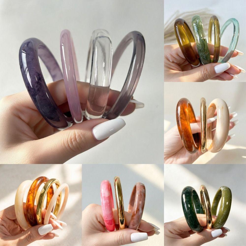 3/4 Pcs Marble Pattern Round Bangles Multicolor Cuff Bracelet Set Thin Resin Bracelet Set Women