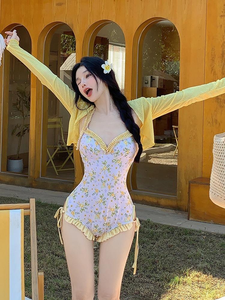 Sexy Print 2 Piece Swimwear Women Push Up One Piece Swimsuit Korean Closed Verge Monokini Beach Lady Bathing Suit