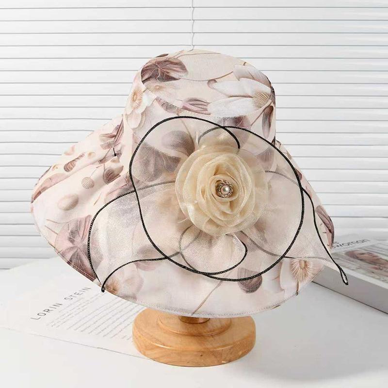 New sun hat children summer middle-aged and elderly elegant flower sunscreen hat mother bucket hat