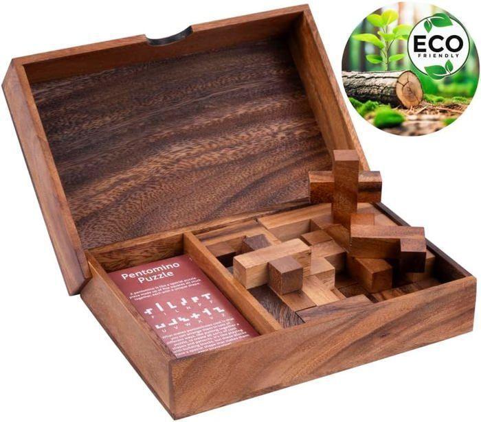 Двойной деревянный пентамино - Экологичная деревянная дуэльная головоломка - 2 игрока - 350500 - от 7 лет