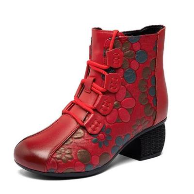 2024 Новые Осенние Зимние Теплые Ботинки Из Натуральной Кожи Женские Ботинки С Круглым Носком С Принтом И Молнией Ретро Ботинки Для Отдыха На Платформе