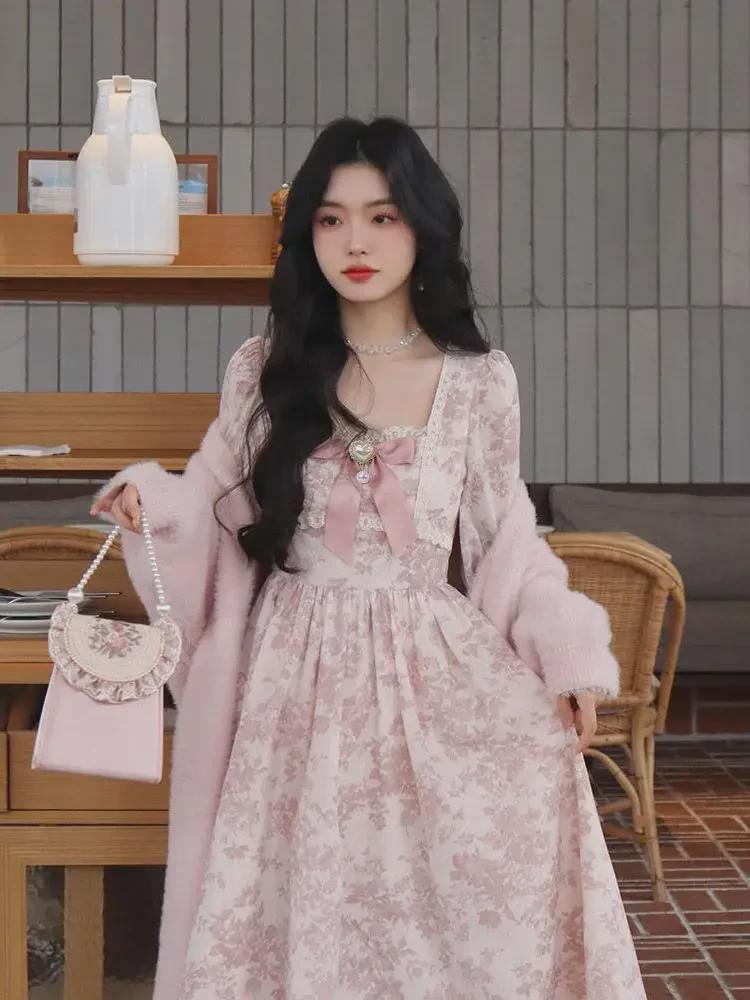 «Весна 2024 г., элегантное розовое длинное платье с цветочным принтом и подкладкой, растягивающейся в четыре стороны»