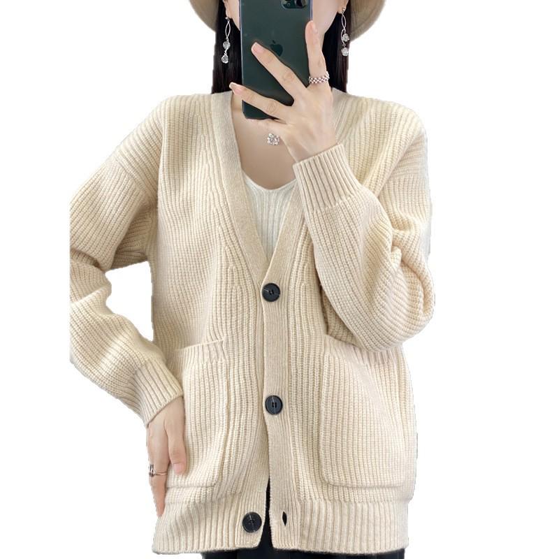 European Women's Winter Sweater - 100% Pure Wool Cardigan, Cashmere Knitwear, Short Coat