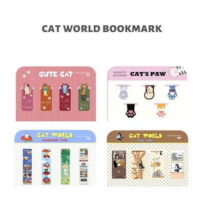 Набор магнитных закладок Cat World, 4 шт., милые закладки с мультяшным дизайном кошек, уникальный канцелярский подарок для чтения