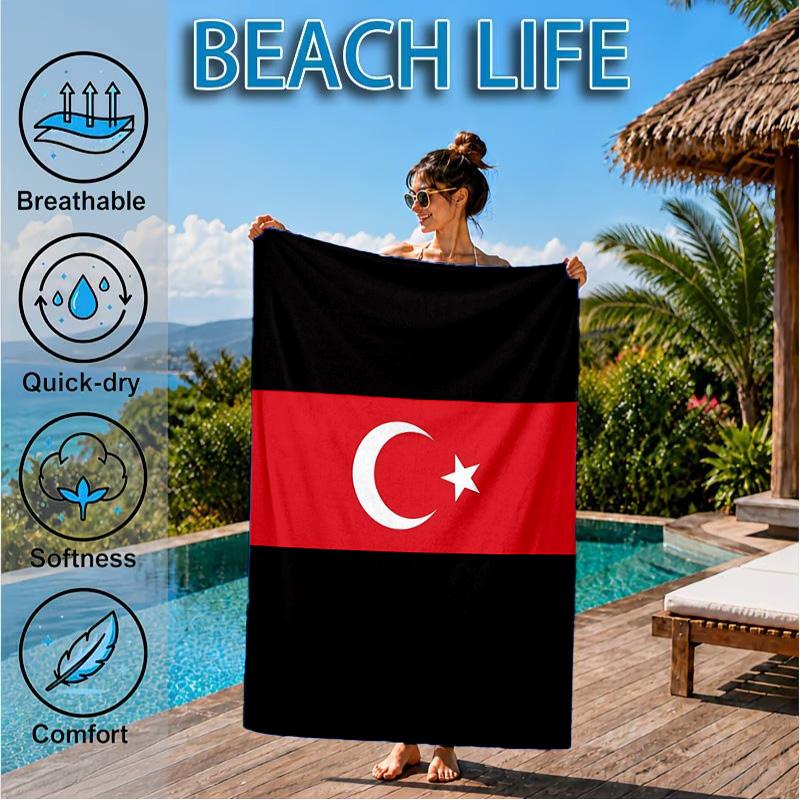 Turkish Flag Design Beach Towel, Quick-drying, Easy to Care for, Suitable for Both Fitness and Beach Vacations,Sports Essential
