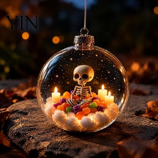 Dormitory Festive Accessory Halloween Glowing Sphere, Lighted Clear Ball Ornament, Cute Witch Seasonal Home Decoration Cat, LED Hanging for
