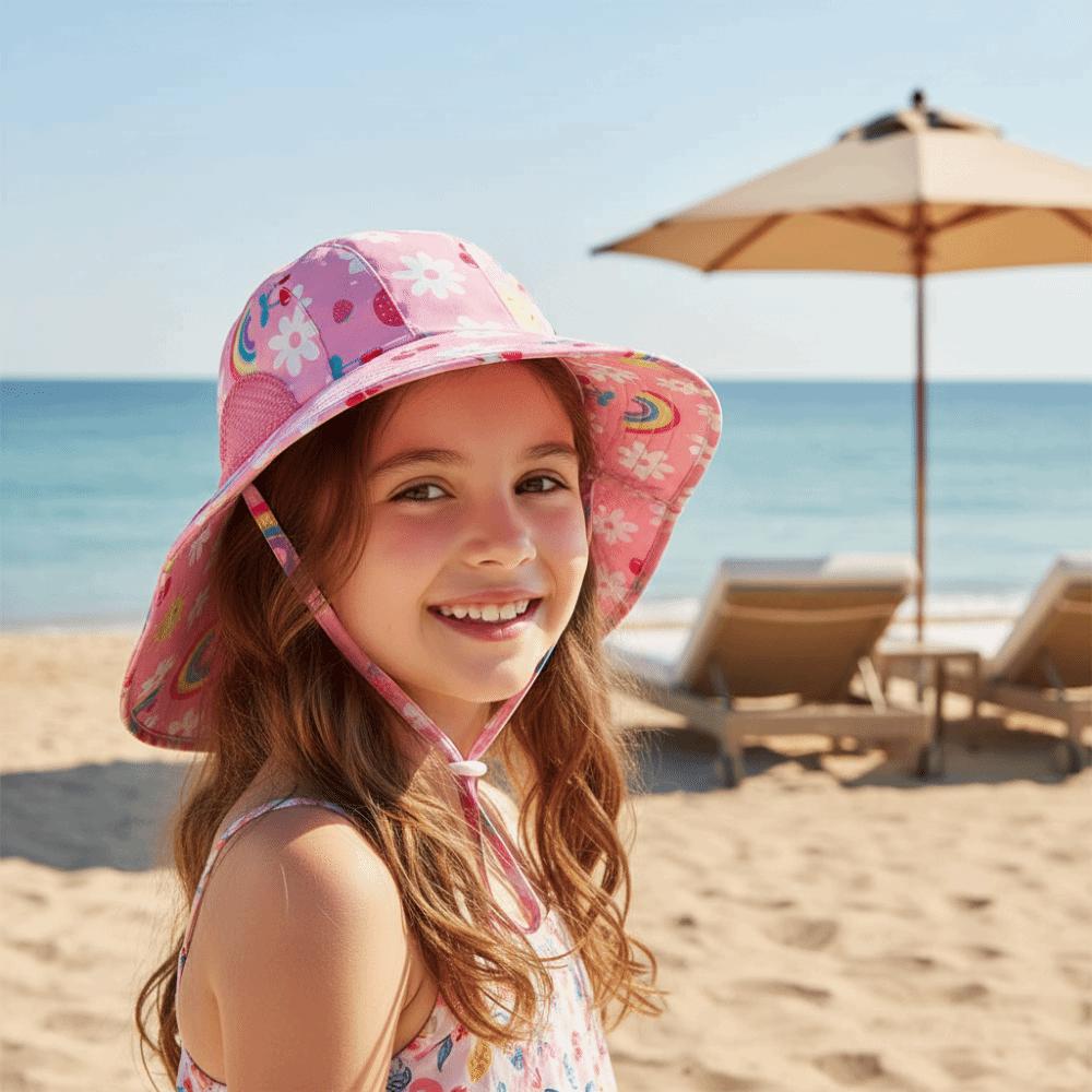 Breathable Mesh Panels Children Fisherman Hat Rainbow Folding Girls Sun Hat Summer