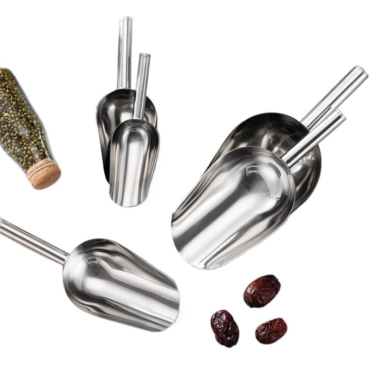 1pc Ice Scoop Stainless Steel Multiuse Scoop for Flour Rice Tea Popcorn Feed Nuts Commercial Kitchen Gadget