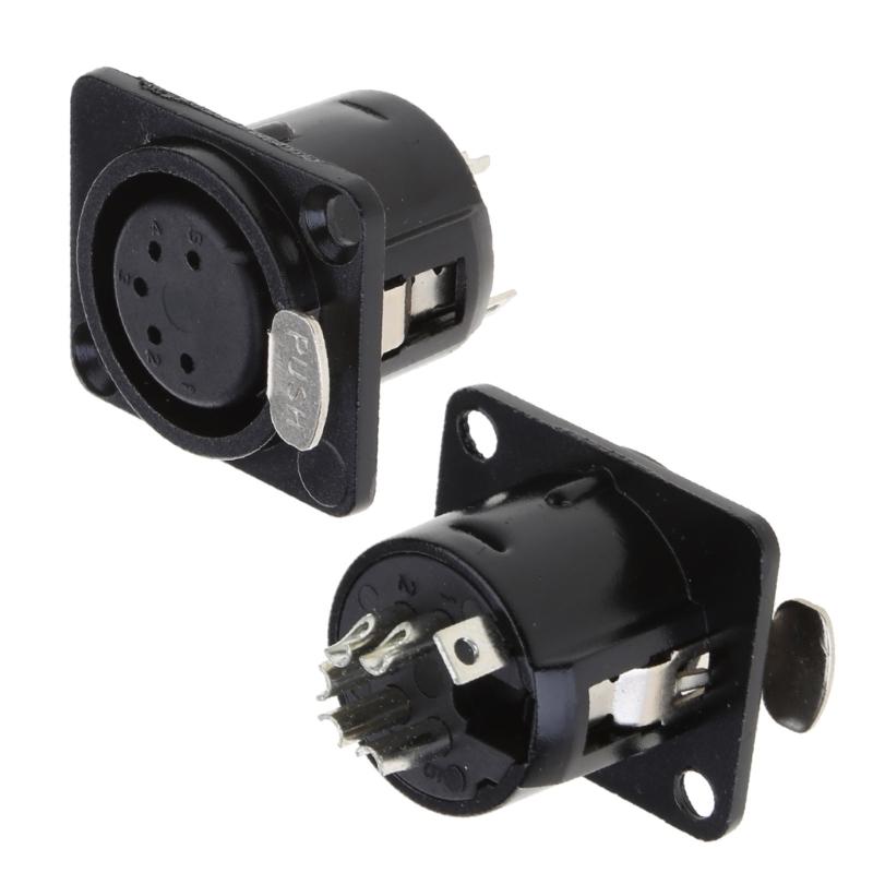 5 Pin Professional Speaker Plugs Female Base XLR Female Plugs Panel Mounted Connector 5-core Gold-plated XLR Connector