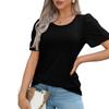 Women Soild  Crew-Neck Cute Tee Short Sleeve Pleated Dressy Casual Scooped Neck  T Shirt Tops