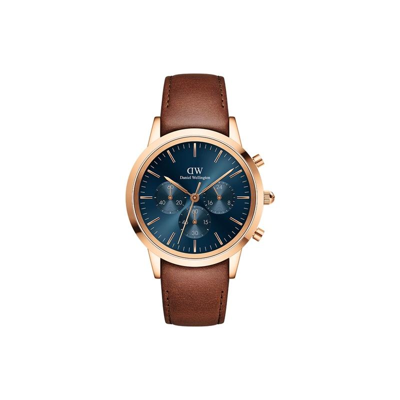 Daniel Wellington Three Eyes Chronograph Series Watch Quartz Movement Leather Strap Blue Dial Men's Watch Business Versatile DW00100639