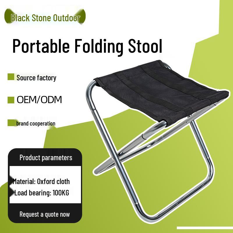 Portable Black Stone Folding Outdoor Stool - Ideal for Camping, Beach, Fishing, and Picnics