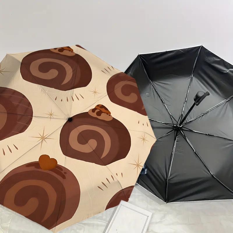 1PC Cinnamon Roll Umbrella-8-Rib Reinforced Portable Folding Travel Suitable for All Seasons Outdoor Daily Use-H0377