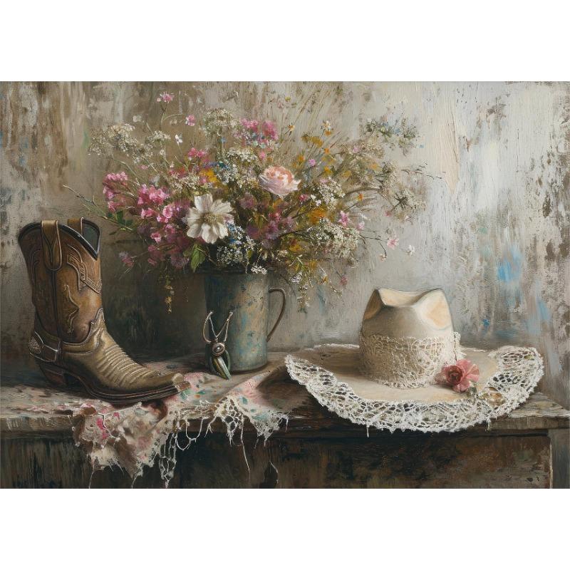Western Cowboy Vintage Rustic Still Life Cowgirl Horse Posters and Prints Canvas Printing Wall Art Picture for Living Room Decor