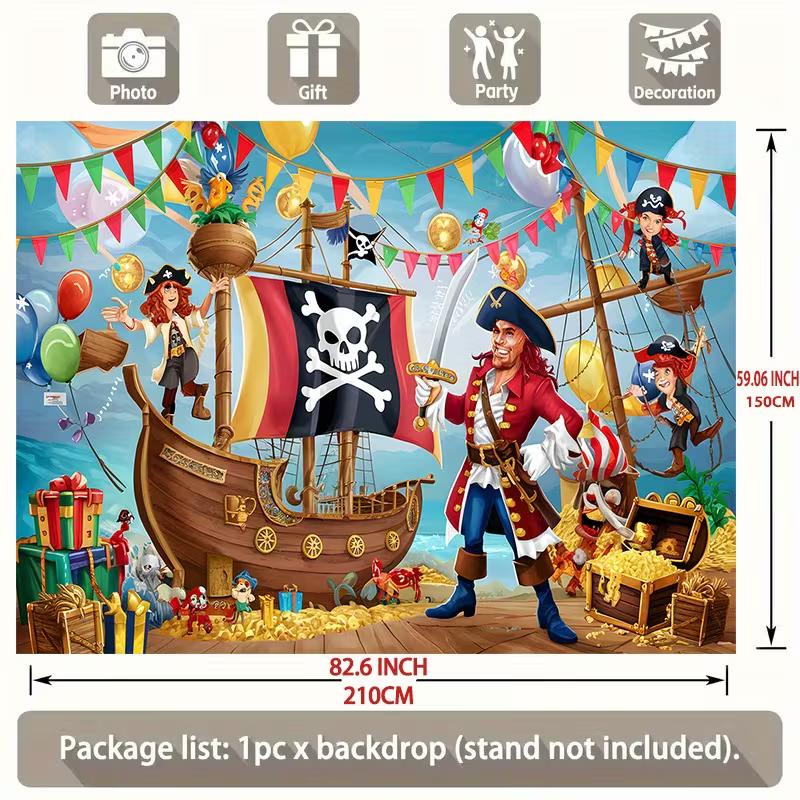 Двумерный яркий пиратский баннер для дня рождения с гирляндой из флажков