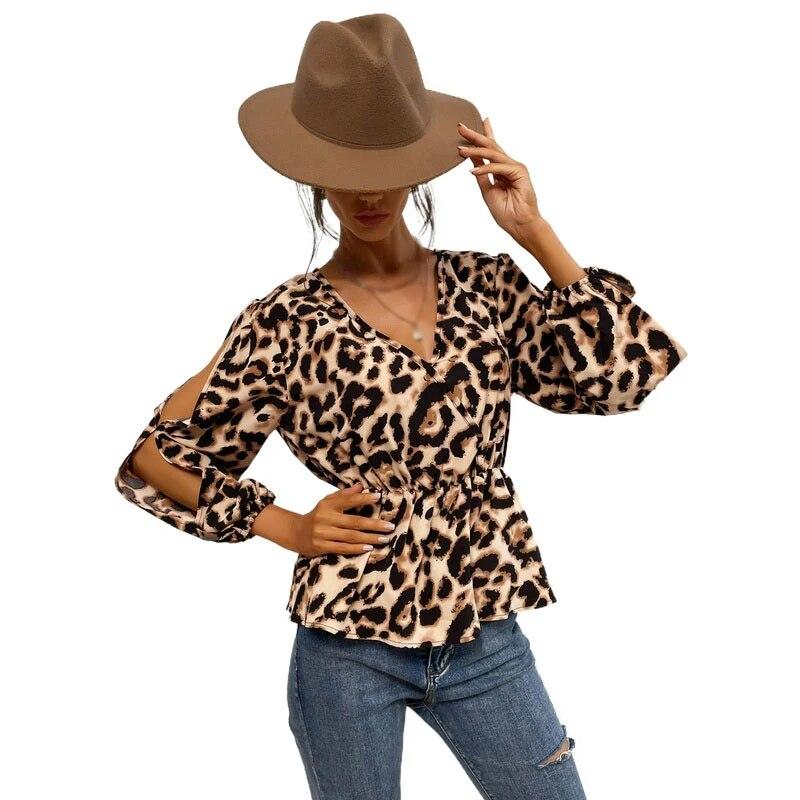 Осень-зима женская нарядная блузка с завышенной талией, струящаяся туника с длинными рукавами, топ с v-образным вырезом, облегающие пуловеры