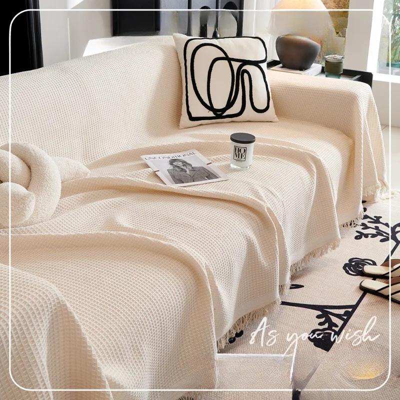 Cushion Universal Full Wrap Sofa Cover Sofa Towel Full Cover Fabric Ins Cream Wind Cotton Yarn Camping Blanket Sofa