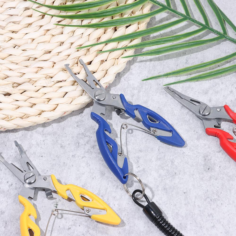 С пластиковой ручкой и шнуром, плоскогубцы для рыбалки, съемники крючков, ножницы из нержавеющей стали, резак для лески для наживки