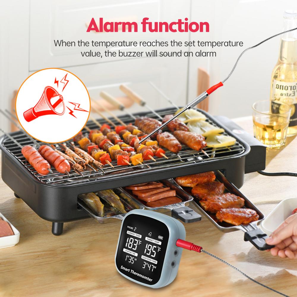 Беспроводной термометр для мяса, ЖК-цифровой термометр для гриля с сигнализацией, 6 магнитных зондов, 164 фута BT