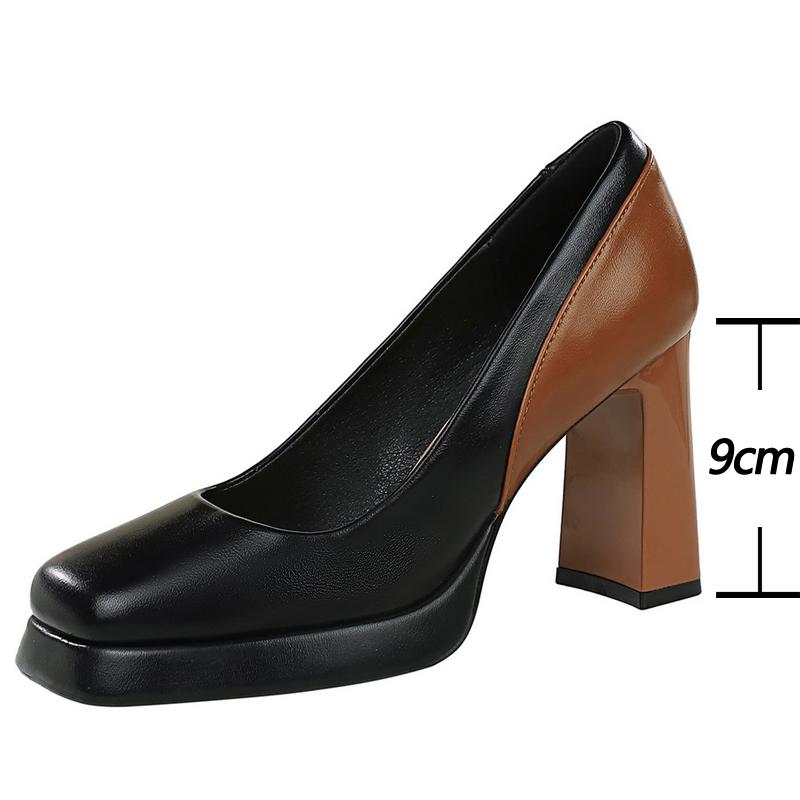 Fashion Color block Platform Pumps Women high heels shoes 9 cm Square head Women Heels Sexy party shoes thick with high-heeled shoes