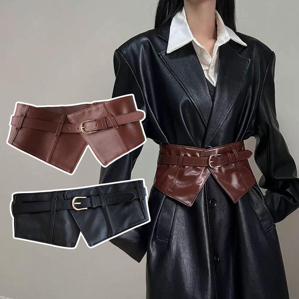 Wide Cummerbunds PU Leather Waistband Strap Fashion Waist Cover For Skirts Dress Top Sweater Coat