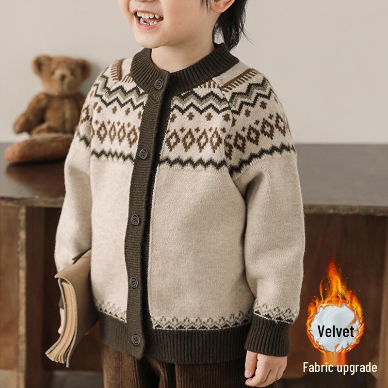Детский вязаный велюровый кардиган - Модный корейский стиль для мальчиков и девочек, осенне-зимняя мода