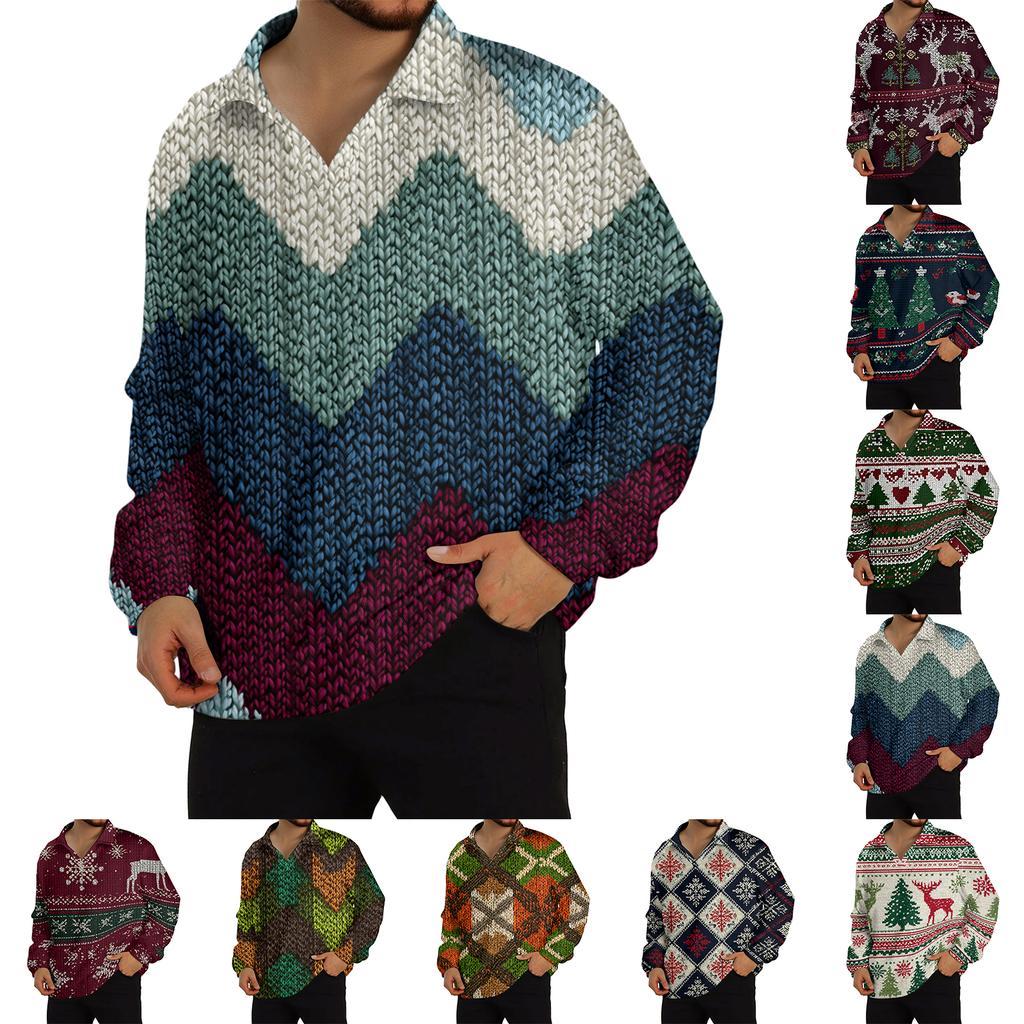 Men's Casual Collared Long-Sleeve Knit Base Layer Top