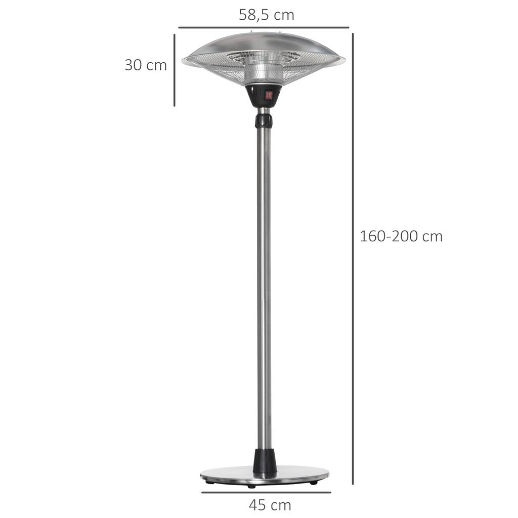 Electric Patio Heater 3000W CO₂-Free Auxiliary Heating 13 m² and IP44 - Freestanding Infrared Heater 3 Heat Settings - Adjustable Height 160 to 200 cm