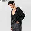 INCERUN Swinging Collar Men Hollow Out Long Sleeves Satin Tops