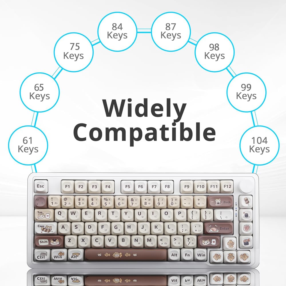 Японская тема кошек суши PBT кейкапы 5-сторонняя сублимация красителей для механических клавиатур AULA и MX Switch, набор из 134 клавиш - клавиатуры F75/F99/S98/K668/S-K80,