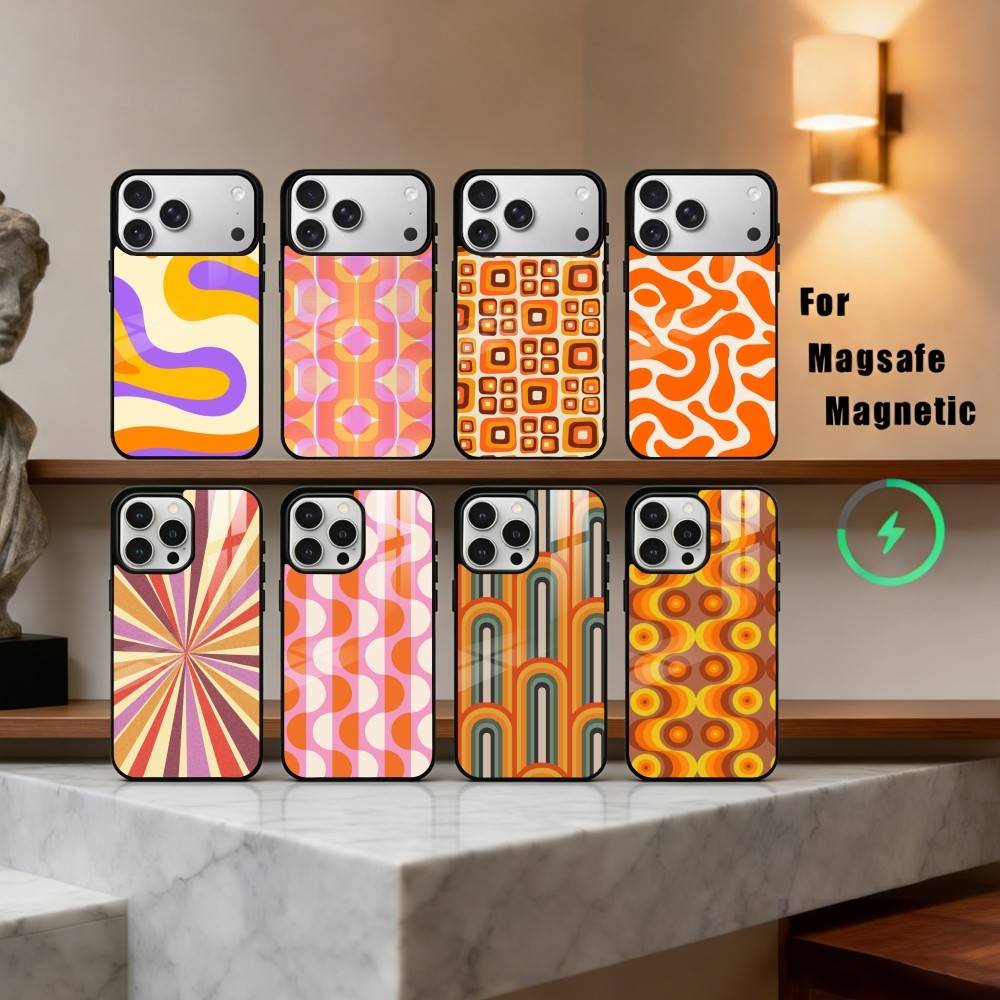 R-Retro P-Pattern Phone Case For iPhone17,16,15,14,13,12,11 Plus,Pro Max Magnetic For Magsafe Wireless Charging