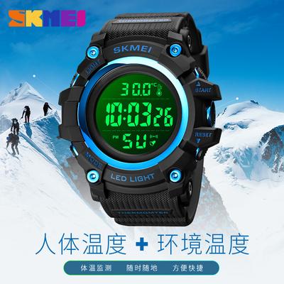 Многофункциональные мужские спортивные электронные часы с измерением температуры, большой циферблат, водонепроницаемые, модные, мужской термометр