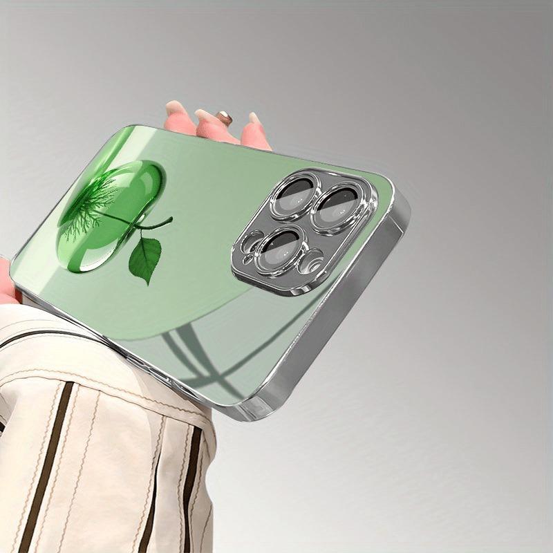 Роскошный Зеленый Кристалл С Рисунком Яблока Стеклянный Гальванизированный Чехол Для iPhone 17 16 15 14 13 12 11 Pro Max Plus 16E 17Air Чехол