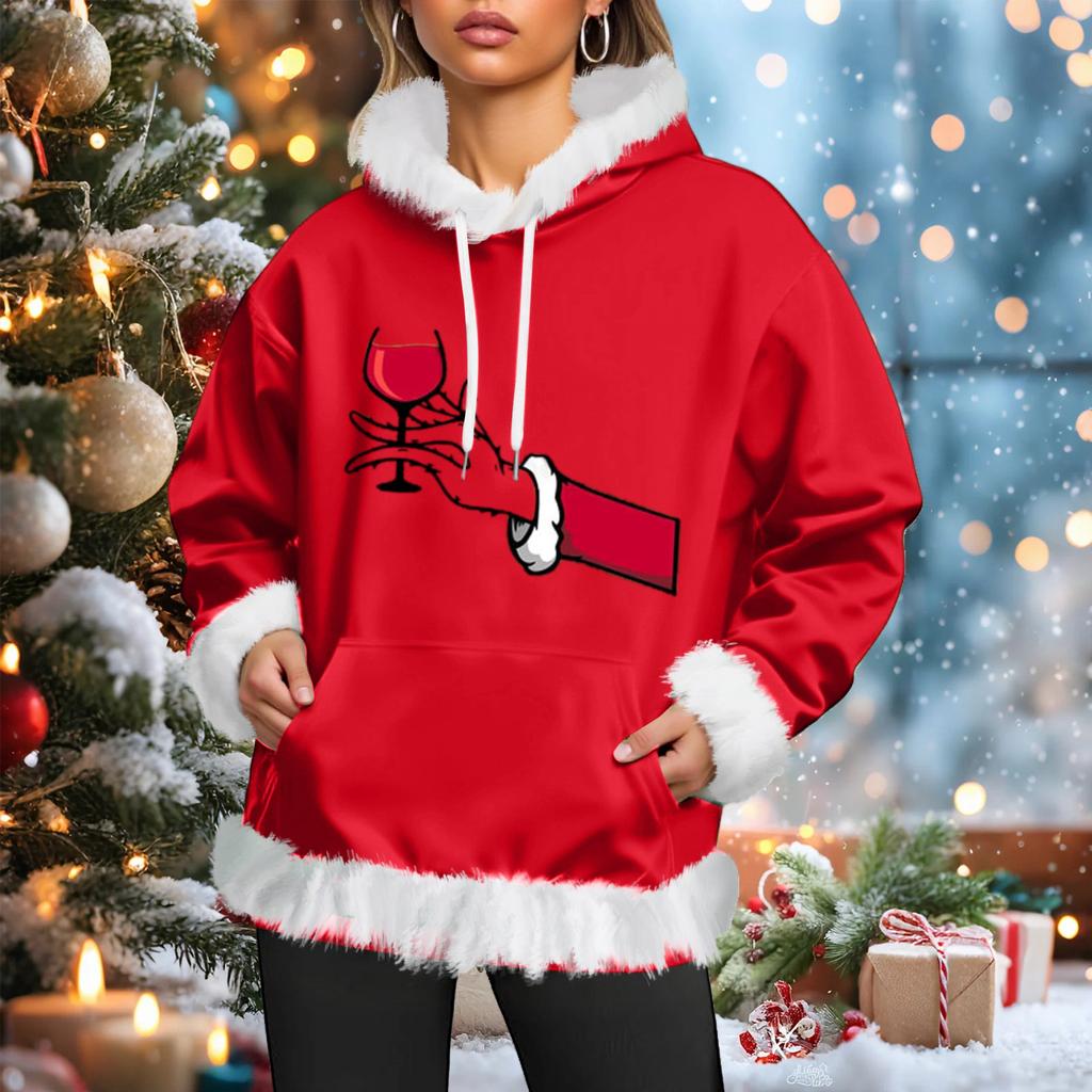 Women's Christmas Casual Fleece-Lined Hoodie With Long Sleeves And Pockets Sweatshirt Top